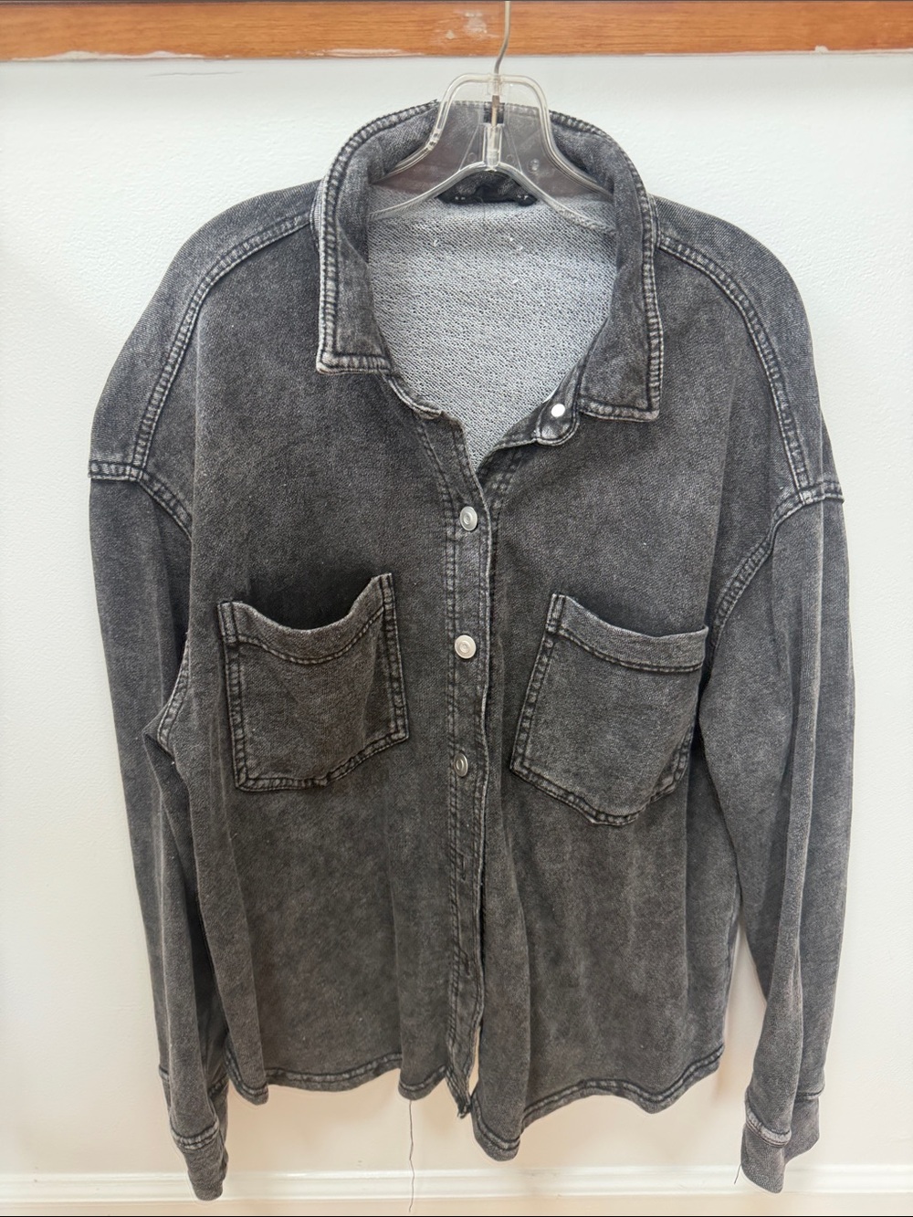Women's Washed Black Denim Shacket shirt- Jane and Delancey
